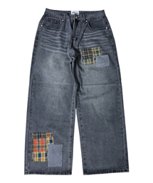 Patchwork Denim Wide Pants ((charcoal))