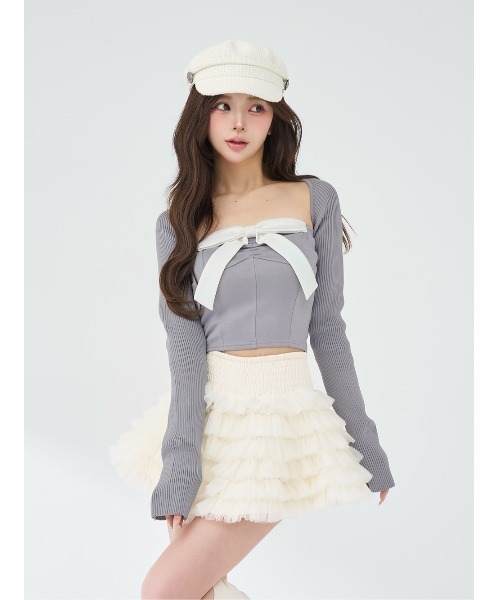 新品・未開封♡Darich♡ニットボレロリボンベアトップス　WHT ニットボレロリボンベアトップス（その他トップス）｜Darich
