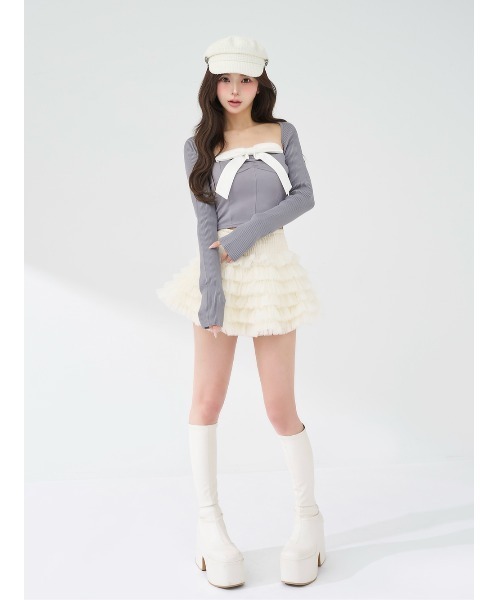 Darich♡ニットボレロリボンベアトップス♡ホワイト Darich ニットボレロリボンベアトップス - メルカリ