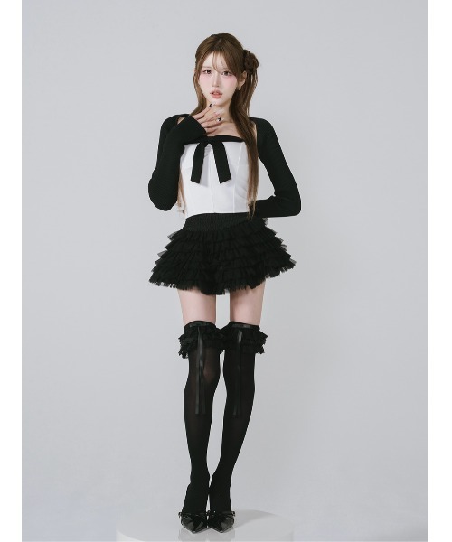 Darich♡ニットボレロリボンベアトップス♡ホワイト ニットボレロリボンベアトップス（その他トップス）｜Darich
