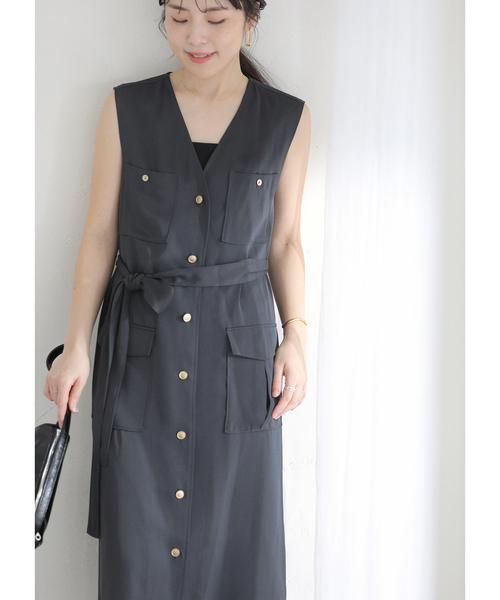La TOTALITE（ラトータリテ）の「【洗える】ジレ2WAYワンピース（ワンピース・レディース・ホワイト/チャコールグレー・38/36）」の6枚目の写真