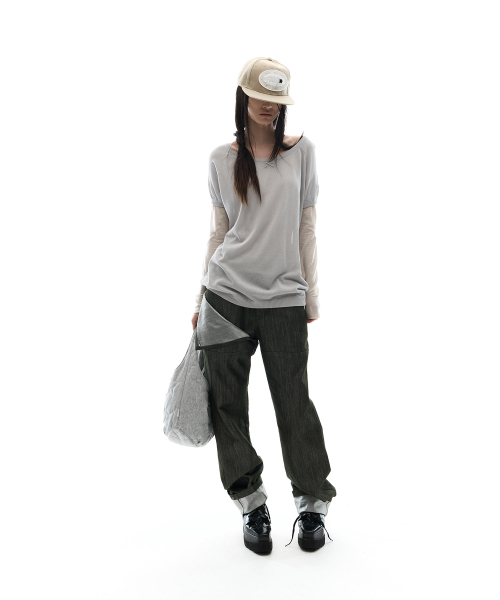 Rayon Sheer Knit Top / Grey