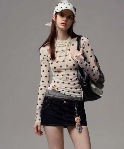 Ritzy（リッツィー）の「ドット柄シアーハイネックトップス（Tシャツ/カットソー・レディース・ホワイト/ブラック・L/M/S）」の9枚目の写真