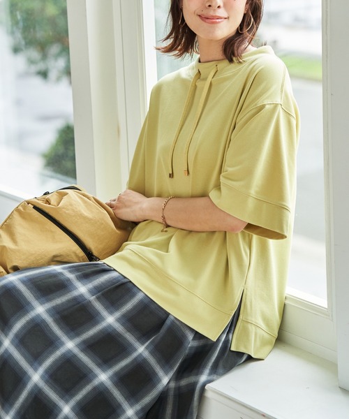 ikka(イッカ)の「【接触冷感】鹿の子スピンドルプルオーバー(Tシャツ/カットソー・レディース・ライトグリーン/ライトグレー/ネイビー/イエロー/オフホワイト・M/L/S)」の1枚目の写真
