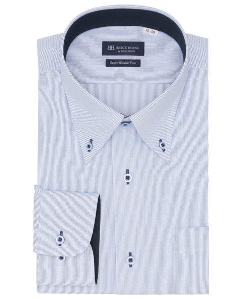 TOKYO SHIRTS(トウキョウシャツ)の「【超形態安定】 形態安定ノンアイロン ボタンダウン 長袖ビジネスワイシャツ(大きいサイズ・長いサイズ)(ビジネスシャツ・メンズ・ブルー・首回り47cm-裄丈90cm/首回り47cm-裄丈86cm/首回り45cm-裄丈90cm/首回り45cm-裄丈86cm/首回り45cm-裄丈82cm/首回り43cm-裄丈90cm/首回り42cm-裄丈90cm/首回り41cm-裄丈90cm/首回り39cm-裄丈88cm)」の1枚目の写真