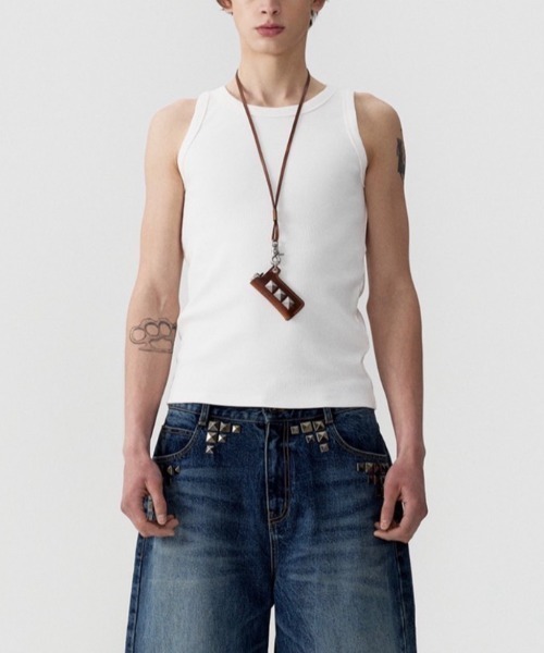 ESC STUDIO(イーエスシースタジオ)の「【ESC STUDIO】esc snug ribbed tank top / 【イーエスシーステュディオ】ESCスナッグリブドタンクトップ(タンクトップ・メンズ・ブラック/ホワイト・ONE SIZE)」の6枚目の写真
