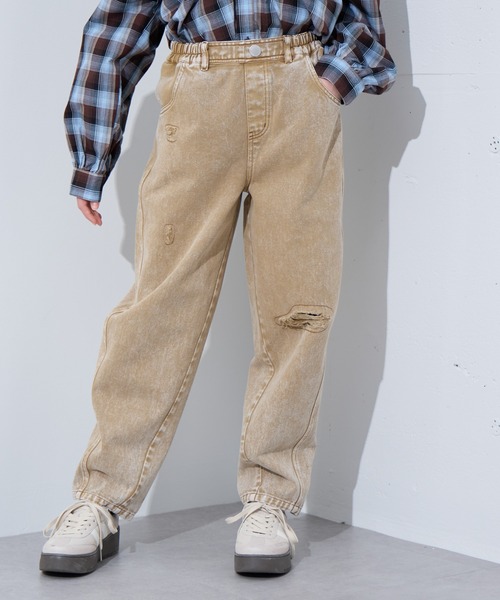 BISKEE（ビスキー）の「ダメージ加工デニムカーブパンツ/デニムパンツ ボトムス（カーゴパンツ・キッズ・ベージュ/ピンク・140cm/150cm/160cm）」の2枚目の写真