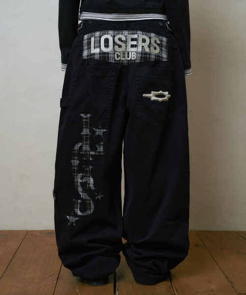 LOSERS CLUB(ルーザーズクラブ)の「チェックパッチワイドコットンパンツブラック(その他パンツ・レディース・その他・0/1/2/3/4)」の1枚目の写真