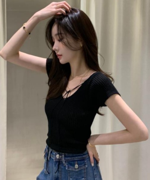 semplice（センプリチェ）の「Ｔシャツ【韓国ファッション】（Tシャツ/カットソー・レディース・ブラック/アイボリー/ライトブルー・F）」の16枚目の写真