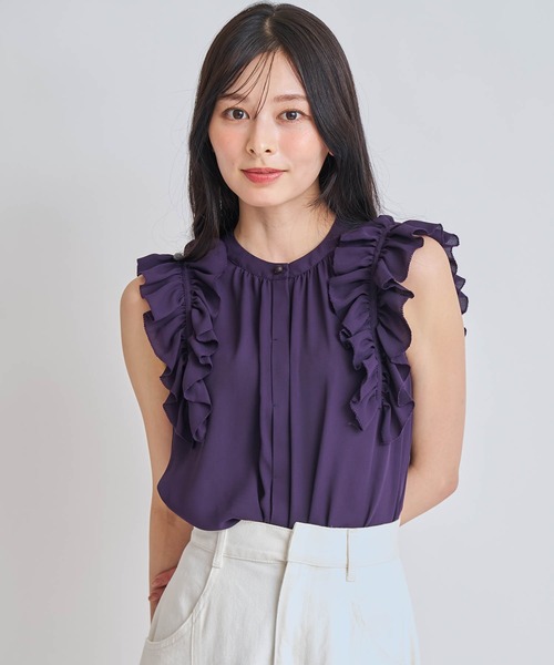 NOELA（ノエラ）の「袖フリルノースリブラウス（シャツ/ブラウス・レディース・オフホワイト/ベージュ/パープル・フリー）」の3枚目の写真