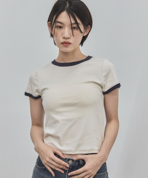 feepur（フェピュール）の「ソフトタッチコンパクトリンガーTee（Tシャツ/カットソー・レディース・ブルー/チャコールグレー/アイボリー/ブラウン・MEDIUM）」の2枚目の写真