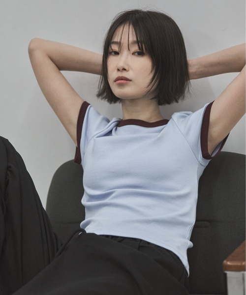 feepur（フェピュール）の「ソフトタッチコンパクトリンガーTee（Tシャツ/カットソー・レディース・ブルー/チャコールグレー/アイボリー/ブラウン・MEDIUM）」の6枚目の写真