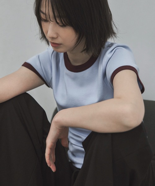 feepur（フェピュール）の「ソフトタッチコンパクトリンガーTee（Tシャツ/カットソー・レディース・ブルー/チャコールグレー/アイボリー/ブラウン・MEDIUM）」の5枚目の写真