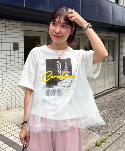 RODEO CROWNS WIDE BOWL(ロデオクラウンズワイドボウル)の「チュールドッキングトップス(その他トップス・レディース・ブラック/オフホワイト・FREE)」の2枚目の写真