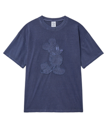 ヴィンテージピグメントアプリケ刺繍_ミッキー_ Tシャツ (ネイビー)