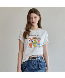 ハンドメイドビーディングドッグプリントTシャツ