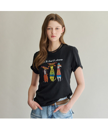 ハンドメイドビーディングドッグプリントTシャツ