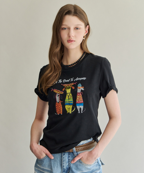 MAXZA（マージャコレクション）の「ハンドメイドビーディングドッグプリントTシャツ（Tシャツ/カットソー・レディース・ホワイト/ブラック・FREE）」の3枚目の写真