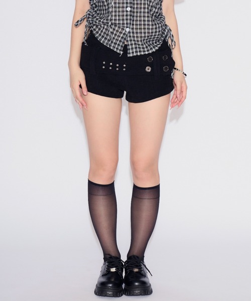 tinkerend（ティンカーエンド）の「Wide Belt Corduroy Shorts / ワイドベルトコーデュロイショーツ（スウェットパンツ・レディース・ブラック/ホワイト・1/2）」の10枚目の写真