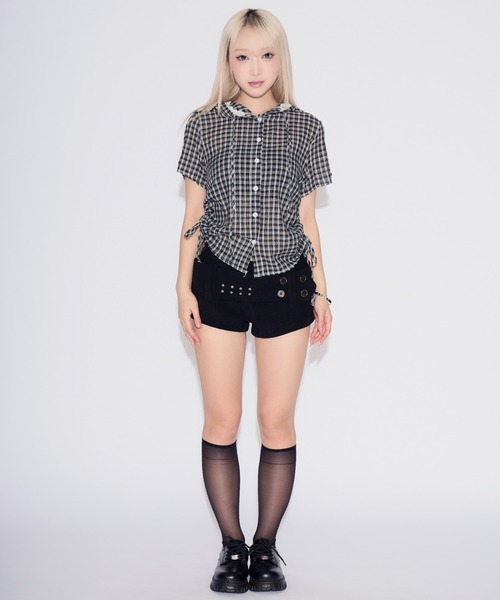 tinkerend（ティンカーエンド）の「Wide Belt Corduroy Shorts / ワイドベルトコーデュロイショーツ（スウェットパンツ・レディース・ブラック/ホワイト・1/2）」の14枚目の写真