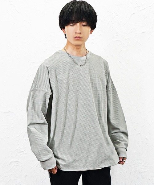MinoriTY(マイノリティ)の「【MinoriTY】ワッフルビッグドルマンスリットトレーナー(6分袖) メンズ 夏服 ユニセックス(Tシャツ/カットソー・メンズ・ブラック/グレー/アイボリー/ホワイト系その他/グレー系その他/ブラック系その他・S/L/M)」の21枚目の写真