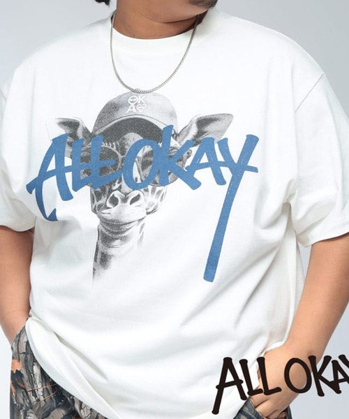 Tシャツ 半袖 メンズ 大きいサイズ キリン×ロゴプリント クルーネック