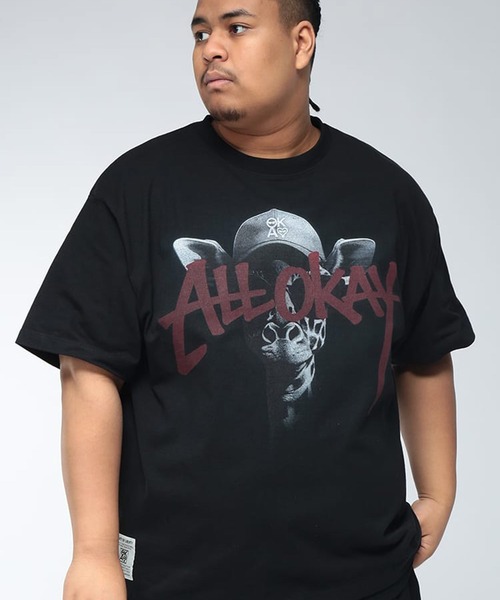 SAKAZEN(サカゼン)の「Tシャツ 半袖 メンズ 大きいサイズ キリン×ロゴプリント クルーネック カットソー ALL OKAY オールオーケー(Tシャツ/カットソー・メンズ・ブラック/ホワイト・3XL/2XL/LL)」の6枚目の写真