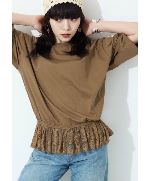 Fashion Letter(ファッションレター)の「接触冷感・UVカット・吸水速乾 レース切り替えオーバーサイズTシャツ(Tシャツ/カットソー・レディース・ブラック/ホワイト/ブルー/キャメル・M)」の1枚目の写真