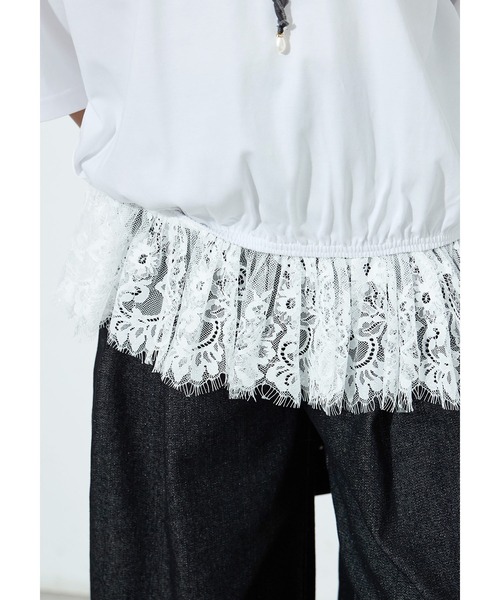 Fashion Letter(ファッションレター)の「接触冷感・UVカット・吸水速乾 レース切り替えオーバーサイズTシャツ(Tシャツ/カットソー・レディース・ブラック/ホワイト/ブルー/キャメル・M)」の7枚目の写真