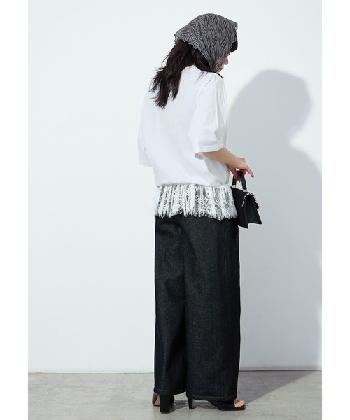 Fashion Letter(ファッションレター)の「接触冷感・UVカット・吸水速乾 レース切り替えオーバーサイズTシャツ(Tシャツ/カットソー・レディース・ブラック/ホワイト/ブルー/キャメル・M)」の9枚目の写真