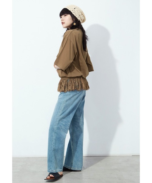 Fashion Letter(ファッションレター)の「接触冷感・UVカット・吸水速乾 レース切り替えオーバーサイズTシャツ(Tシャツ/カットソー・レディース・ブラック/ホワイト/ブルー/キャメル・M)」の20枚目の写真