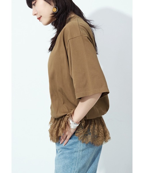 Fashion Letter(ファッションレター)の「接触冷感・UVカット・吸水速乾 レース切り替えオーバーサイズTシャツ(Tシャツ/カットソー・レディース・ブラック/ホワイト/ブルー/キャメル・M)」の21枚目の写真