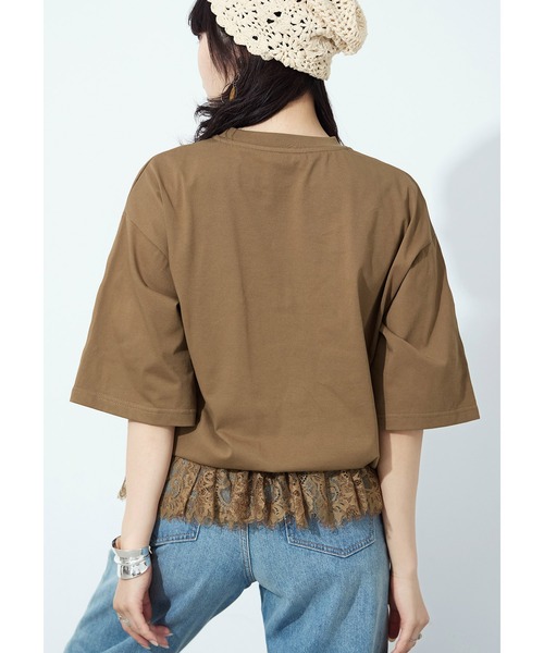 Fashion Letter(ファッションレター)の「接触冷感・UVカット・吸水速乾 レース切り替えオーバーサイズTシャツ(Tシャツ/カットソー・レディース・ブラック/ホワイト/ブルー/キャメル・M)」の22枚目の写真