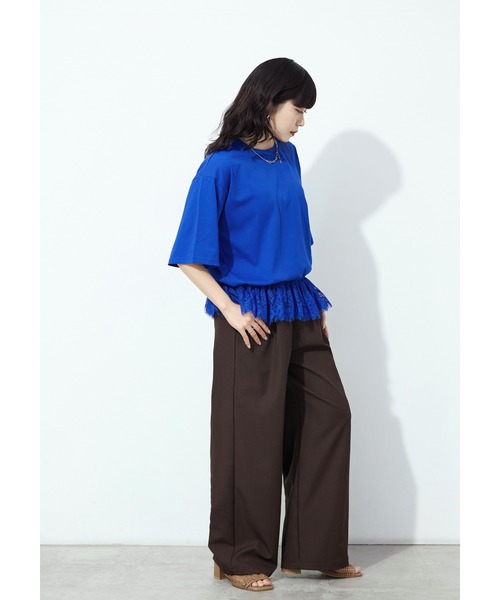 Fashion Letter(ファッションレター)の「接触冷感・UVカット・吸水速乾 レース切り替えオーバーサイズTシャツ(Tシャツ/カットソー・レディース・ブラック/ホワイト/ブルー/キャメル・M)」の15枚目の写真
