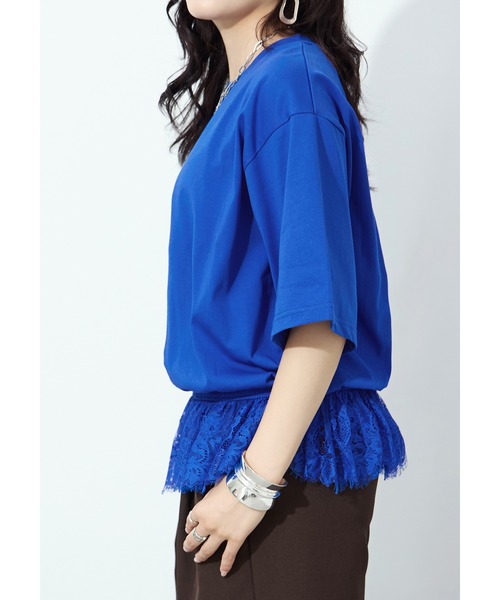 Fashion Letter(ファッションレター)の「接触冷感・UVカット・吸水速乾 レース切り替えオーバーサイズTシャツ(Tシャツ/カットソー・レディース・ブラック/ホワイト/ブルー/キャメル・M)」の16枚目の写真