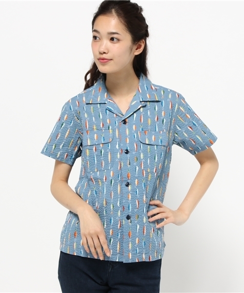 BEAMS BOY（ビームスボーイ）の「BEAMS BOY / ルアー プリント 開襟シャツ（シャツ/ブラウス・レディース・ホワイト/ネイビー・ONE SIZE）」の2枚目の写真