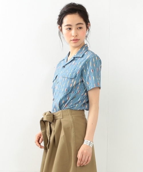 BEAMS BOY（ビームスボーイ）の「BEAMS BOY / ルアー プリント 開襟シャツ（シャツ/ブラウス・レディース・ホワイト/ネイビー・ONE SIZE）」の4枚目の写真