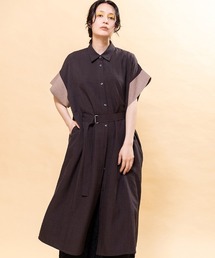 配色スリーブシャツワンピース
