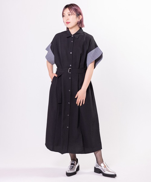 OSMOSIS（オズモーシス）の「配色スリーブシャツワンピース（ワンピース・レディース・ライトベージュ/ブラック/ブラウン・ONE SIZE）」の8枚目の写真