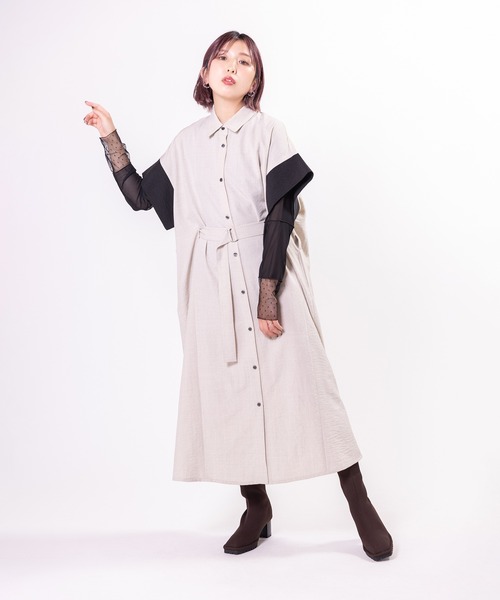 OSMOSIS（オズモーシス）の「配色スリーブシャツワンピース（ワンピース・レディース・ライトベージュ/ブラック/ブラウン・ONE SIZE）」の19枚目の写真