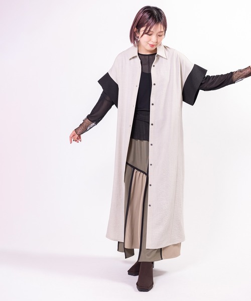 OSMOSIS（オズモーシス）の「配色スリーブシャツワンピース（ワンピース・レディース・ライトベージュ/ブラック/ブラウン・ONE SIZE）」の22枚目の写真