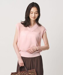 ミニ Vネック フレンチスリーブ ニット ‐ウォッシャブル‐