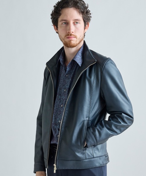 MEN'S BIGI(メンズビギ)の「エクセラファスナー ラムレザージャケット(ライダースジャケット・メンズ・ネイビー/ブラック/カーキ・01/03/02/04)」の3枚目の写真