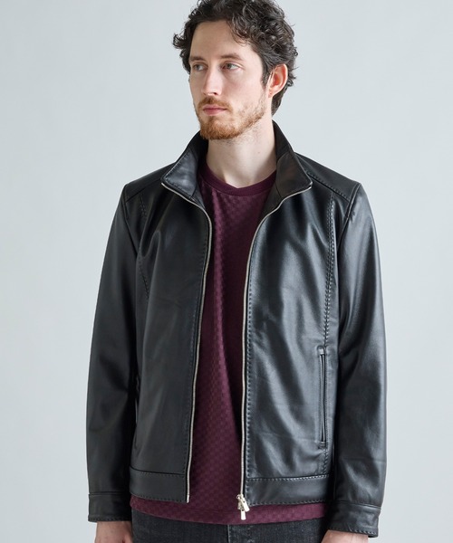 MEN'S BIGI(メンズビギ)の「エクセラファスナー ラムレザージャケット(ライダースジャケット・メンズ・ネイビー/ブラック/カーキ・01/03/02/04)」の2枚目の写真