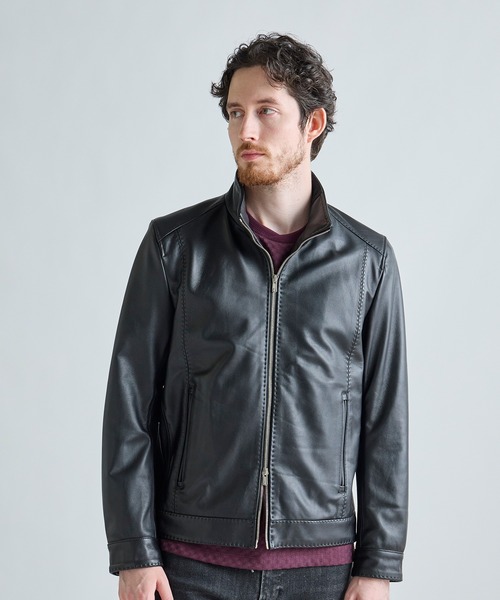 MEN'S BIGI(メンズビギ)の「エクセラファスナー ラムレザージャケット(ライダースジャケット・メンズ・ネイビー/ブラック/カーキ・01/03/02/04)」の6枚目の写真