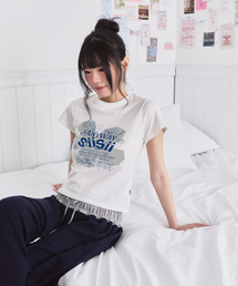 ノートフラワープリンティングスリムフィット半袖Tシャツアイボリー