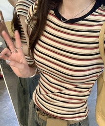 ランダムボーダー半袖トップス