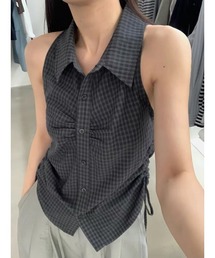 ノースリーブチェック柄シャツ