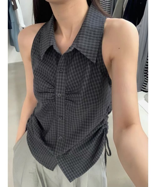 FAVORITO(ファヴォリート)の「ノースリーブチェック柄シャツ(シャツ/ブラウス・レディース・ホワイト/ブラック・F)」の2枚目の写真