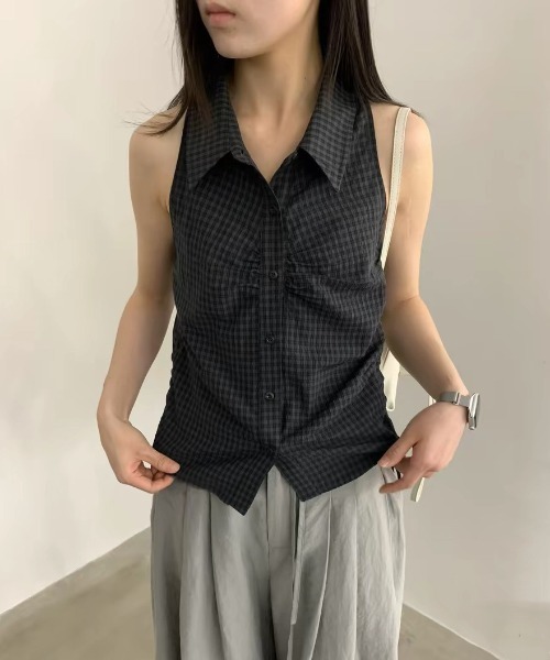 FAVORITO(ファヴォリート)の「ノースリーブチェック柄シャツ(シャツ/ブラウス・レディース・ホワイト/ブラック・F)」の9枚目の写真